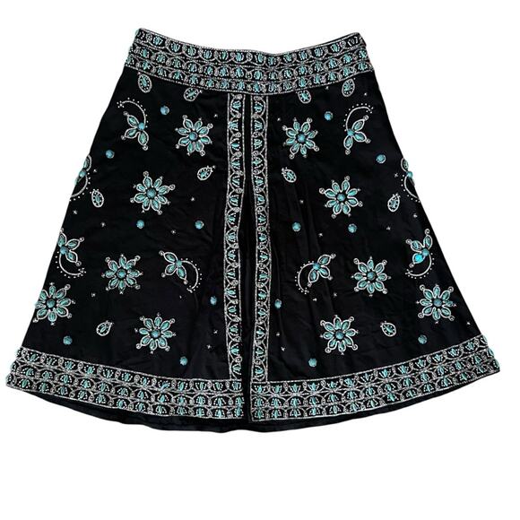 Basil & Maude Vintage Women’s High Waisted Turquoise Beaded Black A Line Skirt - Picture 1 of 10
